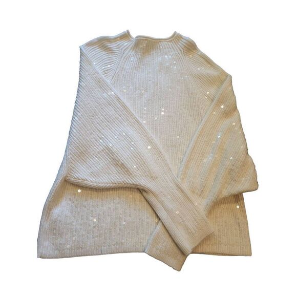Express Batwing Sequin Sweater Women's XS Ivory Sparkle Holiday Party - Picture 2 of 5